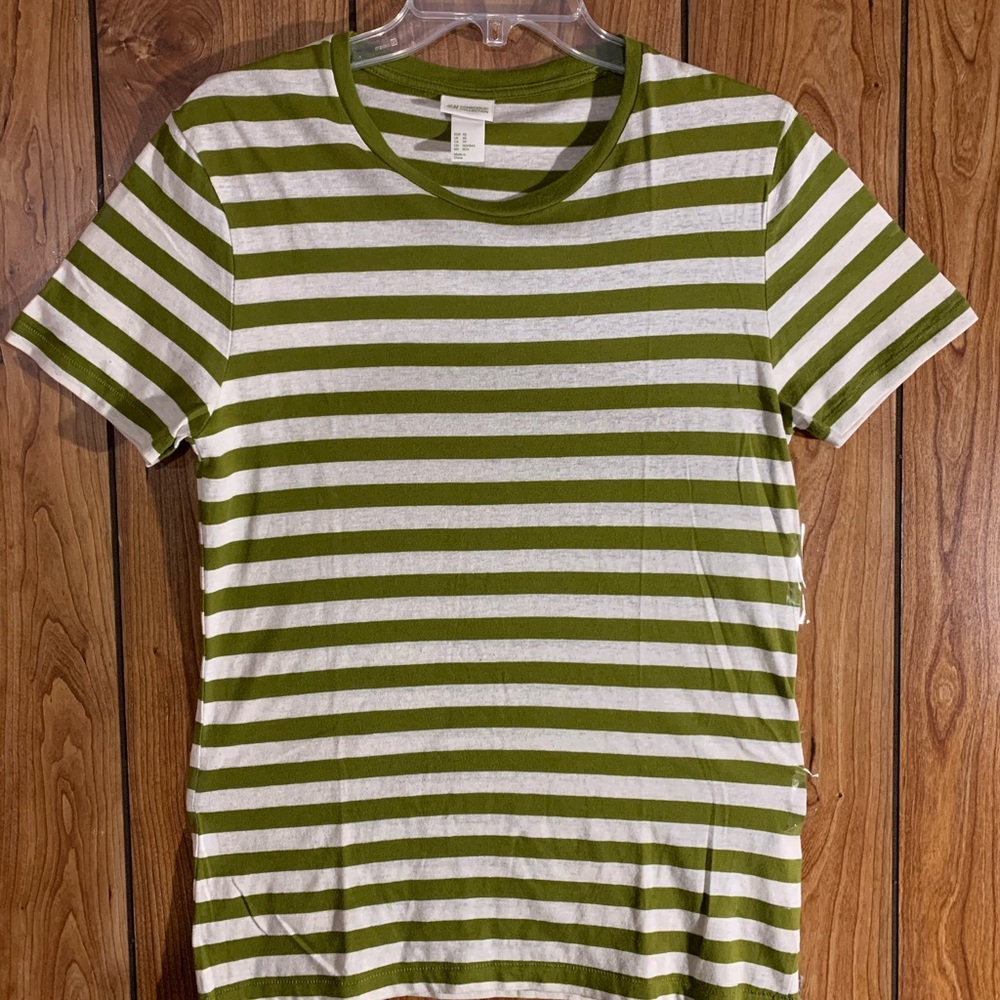 Men’s H&M T-Shirt Size: XS Green White Stripes
